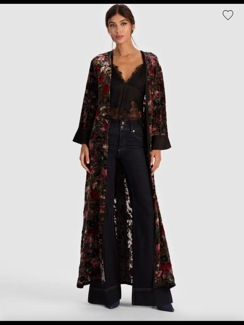 Xhiliration Women's Black Velvet Floral Maxi Kimono Robe